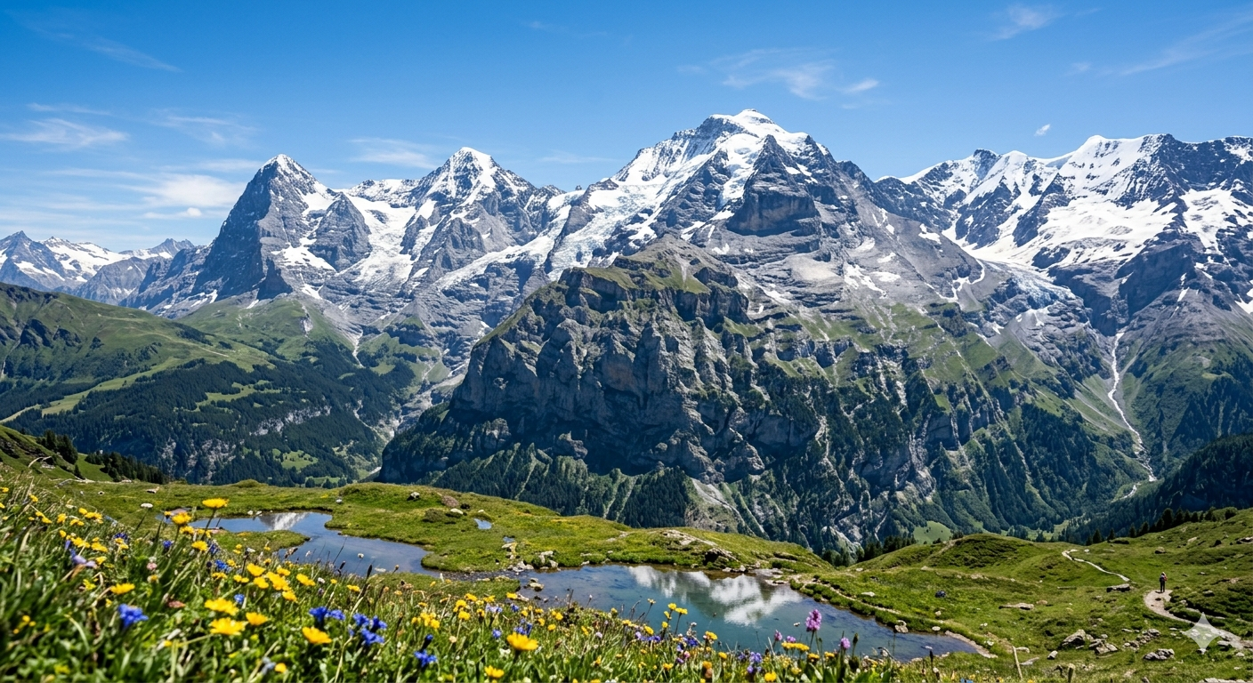 Alpine Serenity Snow Mountain Lake Scenic - Digital Wallpaper Art